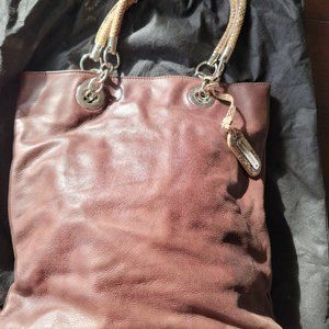 Cynthia Rowley Brown Pebbled Leather tote with snakeskin strap